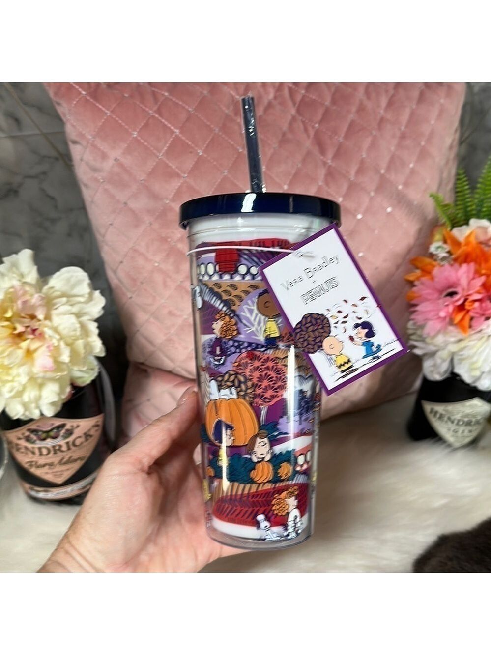 NWT Vera Bradley x Peanuts Fall 24 Oz Double Wall Tumbler With Straw Snoopy - Picture 2 of 7